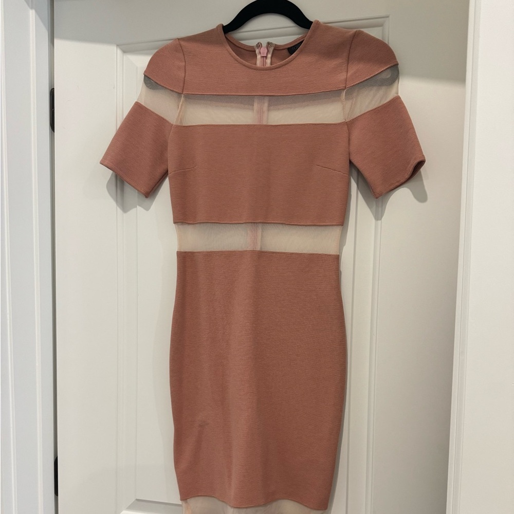 Topshop Pink Orange Bodycon Midi Dress Off Shoulder